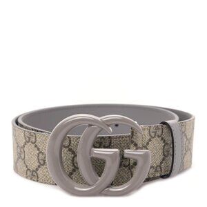 Gucci GG Supreme Monogram Plutone Calfskin Enamel Double G Belt Beige Ebony Dust